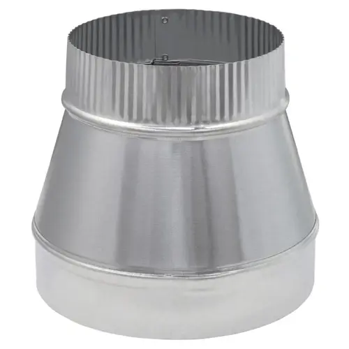 Short Duct Reducer, 6 in L, 28 ga Gauge, Galvanized Steel Silver