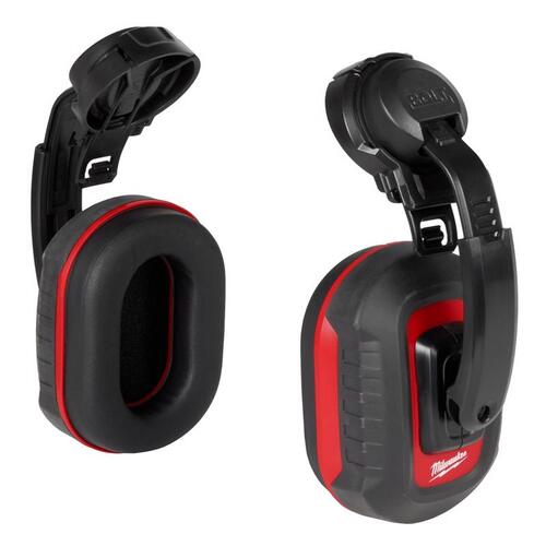 BOLT Ear Muffs, 24 dB NRR, Adjustable, Comfort, Cushioned Headband, ABS/TPE Black/Red