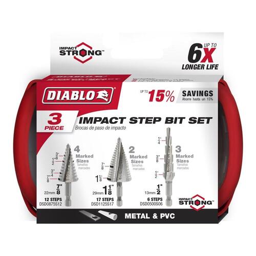 Diablo DSDS003 BIT DRILL STEP SET IMP STRONG - pack of 3