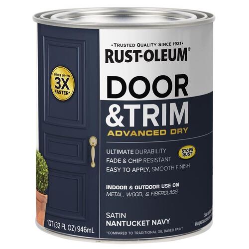 Door Paint Stops Rust Satin Nantucket Tint Base Exterior and Interior 1 qt Nantucket