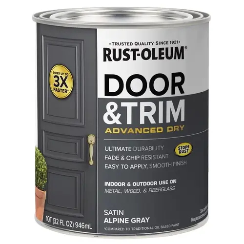 Door Paint Stops Rust Satin Alpine Gray Water Base Exterior and Interior 1 qt Alpine Gray