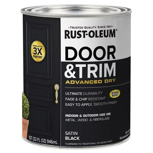 Door Paint Stops Rust Satin Black Tint Base Exterior and Interior 1 qt Black