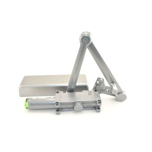 Right Hand Heavy Duty Parallel Arm Spring Hold Open Cush Push Side Mount Door Closer with Thru Bolts Aluminum Finish