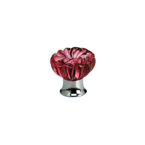 1-3/16" Transparent Rose Glass Cabinet Knob Bright Chrome Finish