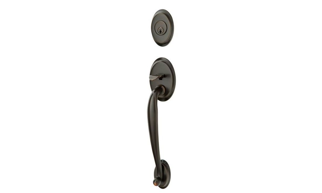 Emtek 4410mus10brh Milano Right Hand 2 3 8 Or 2 3 4 Backset Single Cylinder Saratoga Tubular Handleset Oil Rubbed Bronze Finish