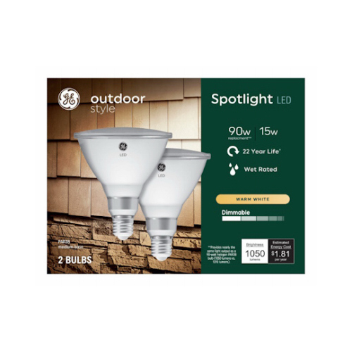 LED Outdoor Spotlight, Warm White, Medium Base, PAR38, 15 Watt - pair