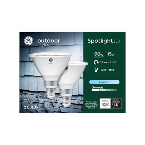 LED Outdoor Spotlight, Daylight, Medium Base, PAR38, 15 Watt - pair