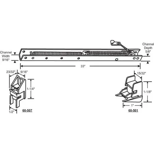 STRYBUC INDUSTRIES 60-323-1H4 33 in. L x 9/16 in. W x 5/8 in. D Window Channel Balance 3230 with Top and Bottom End Brackets Attached - pack of 4