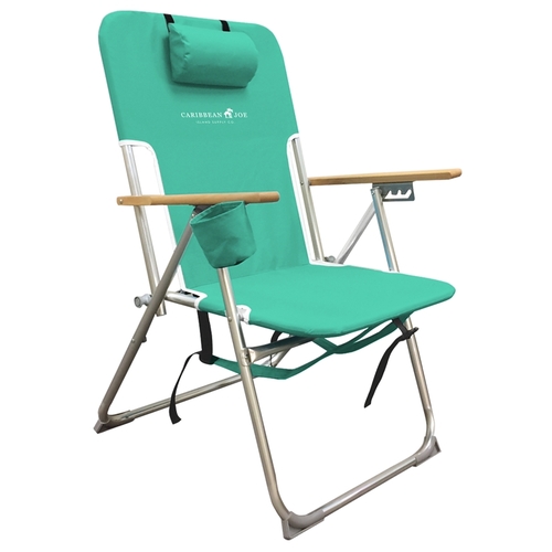 Caribbean Joe CJ-7779 Beach Chair, 25 in W, 23 in D, 35-1/2 in H, Aluminum/Steel Frame, Polyester Seat