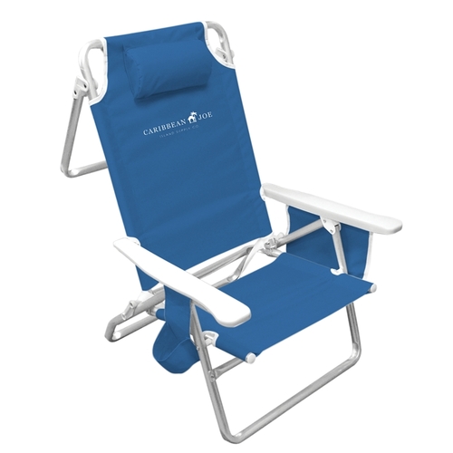 Caribbean Joe CJ-7750 Deluxe Beach Chair, 24-1/2 in W, 19 in D, 32 in H, Aluminum Frame, Polyester Seat