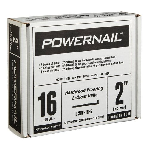 Powernail L200165 PowerCleats Floor Cleat, 2 in L, 16 ga, Carbon Steel, L-Shaped Head - pack of 1000