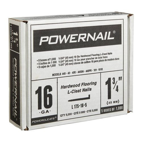Powernail L175165 PowerCleats Floor Cleat, 1-3/4 in L, 16 ga, Carbon Steel, L-Shaped Head - pack of 1000