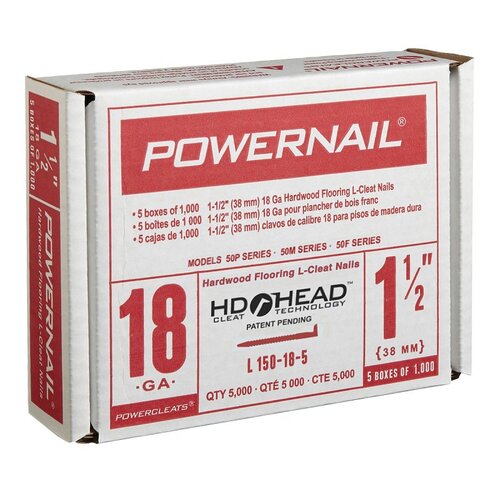 Powernail L150185 PowerCleats Floor Cleat, 1-1/2 in L, 18 ga, Carbon Steel, L-Shaped Head - pack of 1000