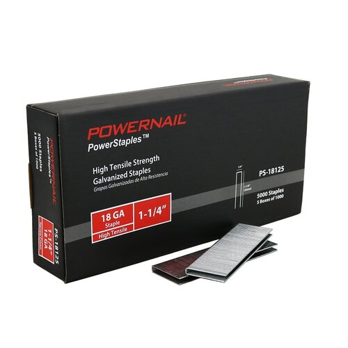 Powernail PS18125-6PK PowerStaples PS18125 Fine Wire Staple, 1/4 in W Crown, 1-1/4 in L Leg, 18 ga, Carbon Steel - pack of 5000