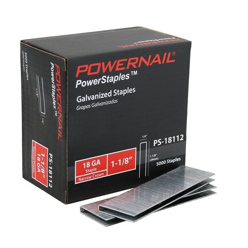 PowerStaples PS18112 Fine Wire Staple, 1/4 in W Crown, 1-1/8 in L Leg, 18 ga, Carbon Steel - pack of 5000