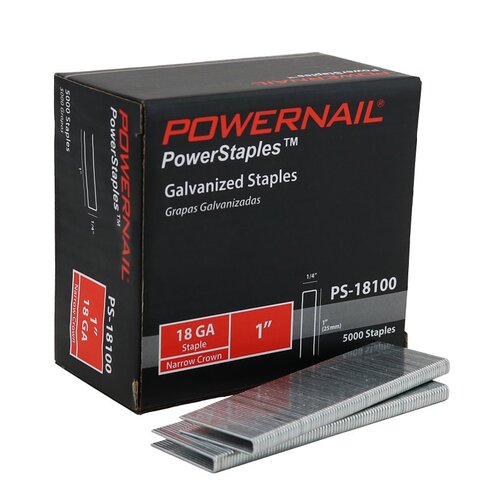 Powernail PS18100-10PK PowerStaples PS18100 Fine Wire Staple, 1/4 in W Crown, 1 in L Leg, 18 ga, Carbon Steel - pack of 5000