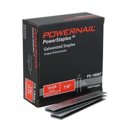 Powernail PS18087-10PK PowerStaples PS18087 Fine Wire Staple, 1/4 in W Crown, 7/8 in L Leg, 18 ga, Carbon Steel - pack of 5000