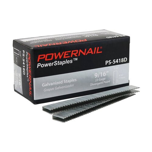 Powernail PS5418D-20PK PowerStaples 5400 Series PS5418D Fine Wire Staple, 3/16 in W Crown, 9/16 in L Leg, 20 ga, Carbon Steel, 5000/PK - pack of 5000