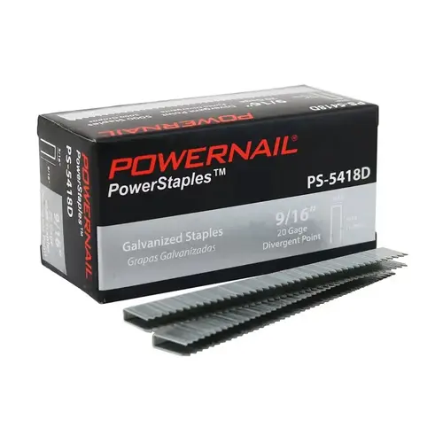 Powernail PS5418D-20PK PowerStaples 5400 Series PS5418D Fine Wire Staple, 3/16 in W Crown, 9/16 in L Leg, 20 ga, Carbon Steel, 5000/PK - pack of 5000