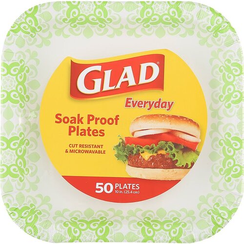 GLAD BBP0102 Everyday Plate, 10-1/4 in, Square, Paper, Green Victorian