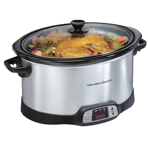 HAMILTON BEACH 33480 Programmable Countdown Slow Cooker, 8 qt Capacity, 120 V, 375 W, Touch Pad Control, Stoneware
