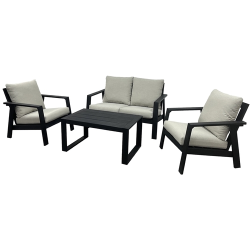 Coastal Deep Seating Set, Cushion/Resin Wood/Steel, Black Charcoal, Resin Wood, 4 -Piece