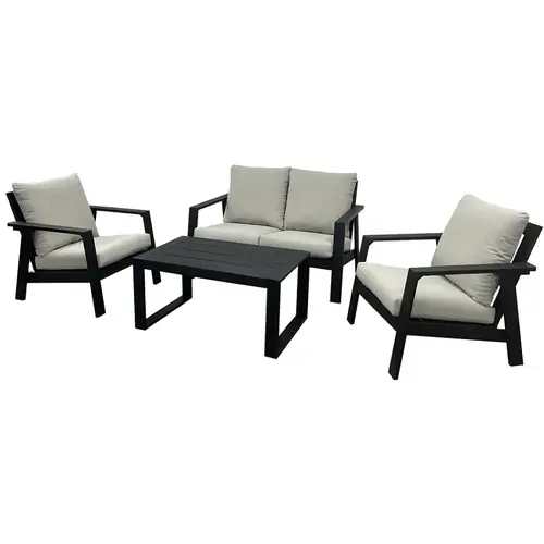 Seasonal Trends SH23S1243E Coastal Deep Seating Set, Cushion/Resin Wood/Steel, Black Charcoal, Resin Wood, 4 -Piece