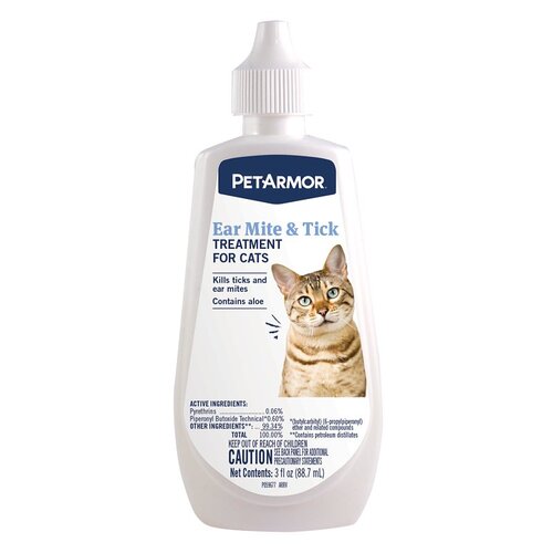 Cat Ear Mite/Tick Treatment, Liquid, Fragrance-Free, 3 oz Squeeze Bottle
