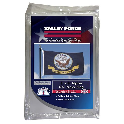 Valley Forge BTUSNV3 Military Navy Flag, Nylon, Dark Blue Background, 5 ft L, 3 ft W Multicolored