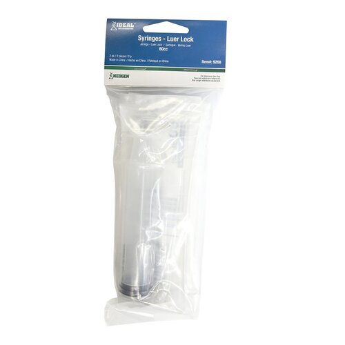 Luer Lock Syringe, 60 cc, Polypropylene, Clear Pair