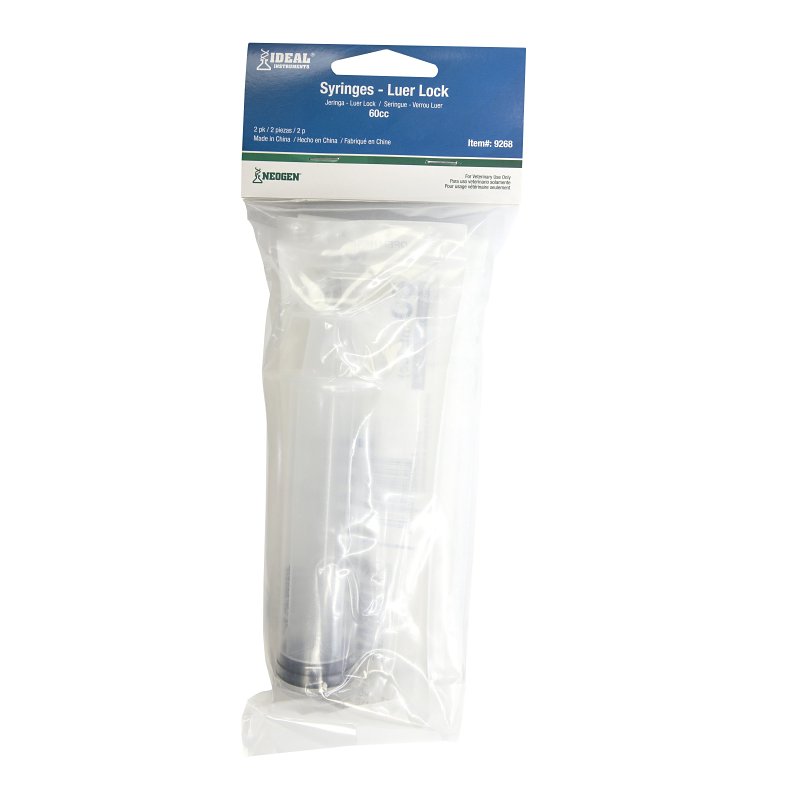 NEOGEN CORPORATION 9268 Luer Lock Syringe, 60 cc, Polypropylene, Clear Pair