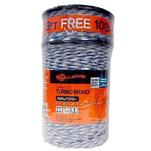 Turbo Braid, 2-Conductor, Copper/Stainless Steel Conductor, Poly Insulation, White, 1312 ft L