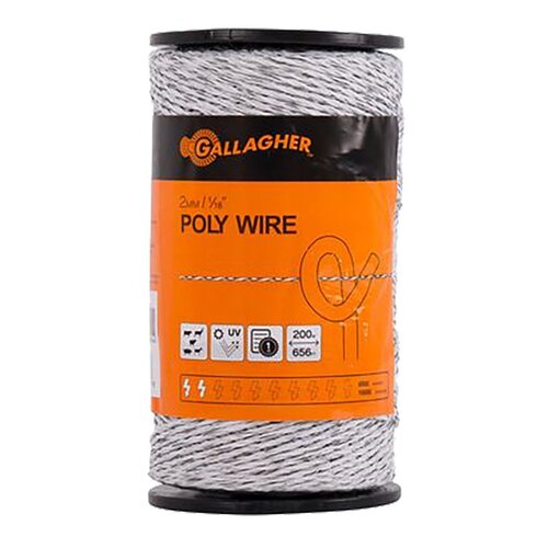 GALLAGHER NORTH AMERICA G62004 Electric Fence Polywire, Ultra White, 1/16-In. x 656-Ft.