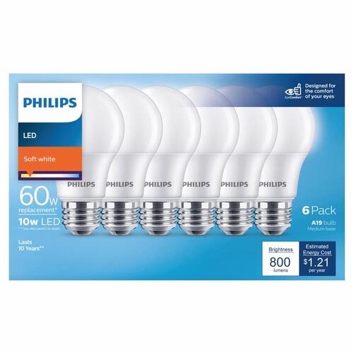 Philips 565465 LED Bulb A19 E26 (Medium) Soft White 60 Watt Equivalence Frosted