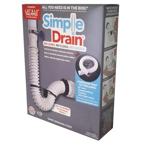 P-Trap Kit, 1-1/4 to 1-1/2 in, Threaded, Poly/Rubber, White, 10 psi Pressure