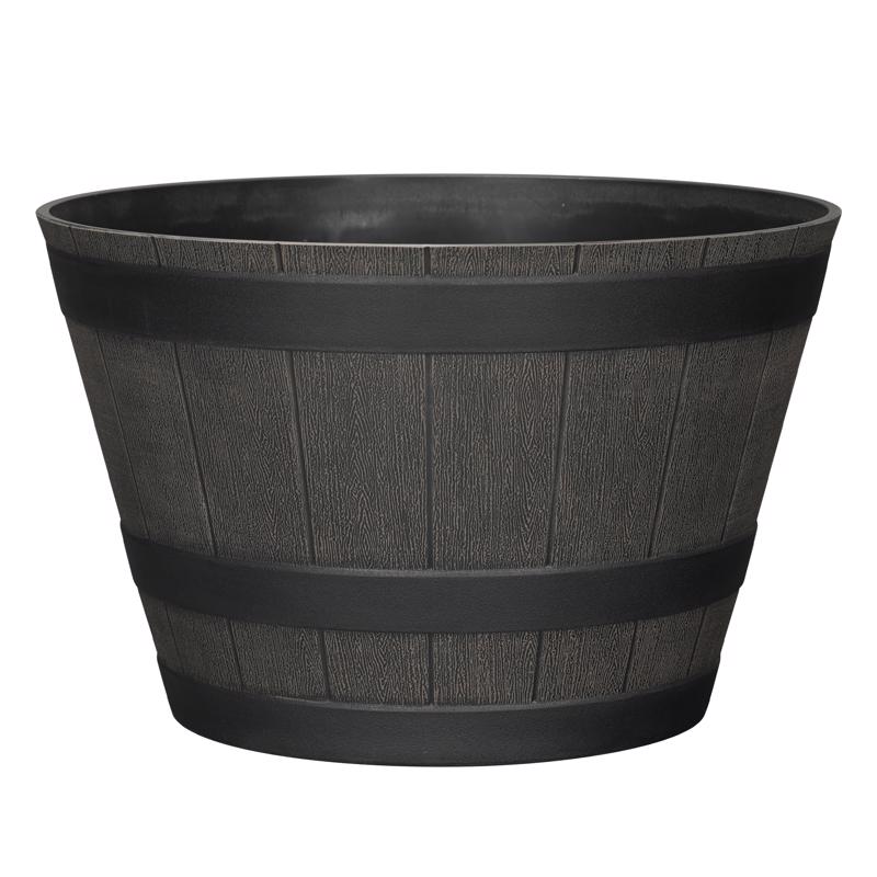 L&G Solutions PVG3614TNI Planter 9" H X 14" D Wood-Resin Whiskey Barrel Brown Brown