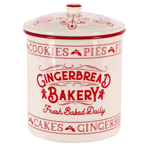 Gerson 2604670AH-M Cookie Jar Red/White Gingerbread Bakery 8" Red/White