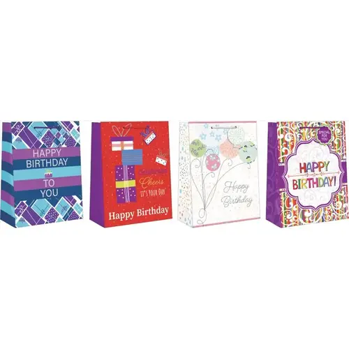 Gift Bag Assorted Large Adult Birthday Assorted - pack of 12