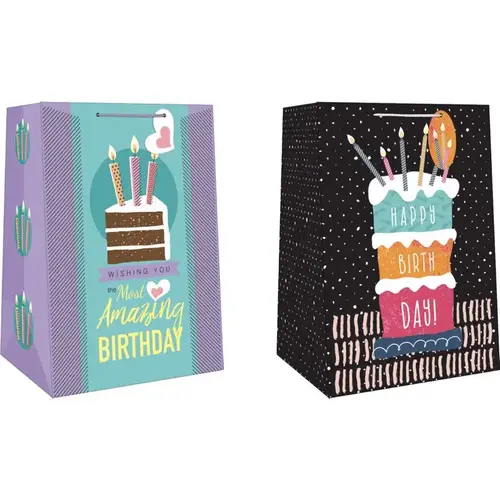 Gift Bag Assorted Mega Wide Jumbo Generic Birthday Assorted - pack of 12