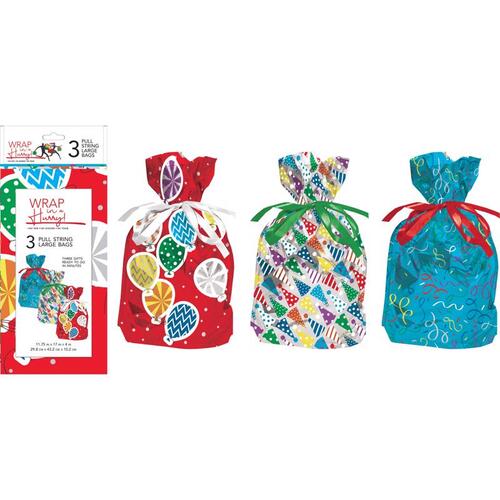 Paper Images E3MLDGB-01-XCP6 Drawstring Gift Bag Assorted All Occasion Assorted - pack of 6