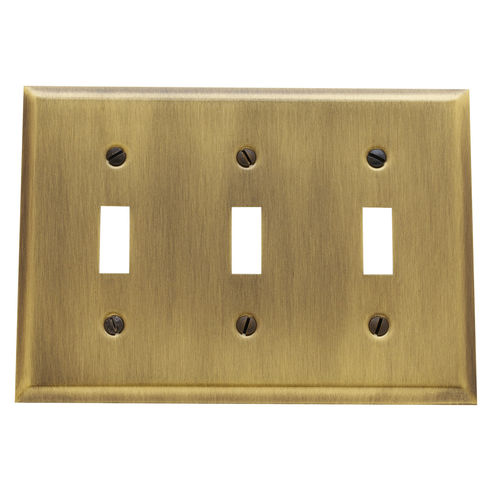 Triple Toggle Beveled Switch Plate Antique Brass Finish