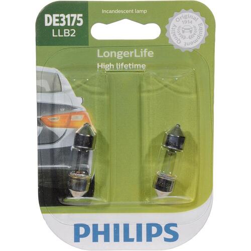 Philips DE3175LLB2 Miniature Automotive Bulb LongerLife Incandescent Courtesy/Glove/License/Trunk DE3175LLB2