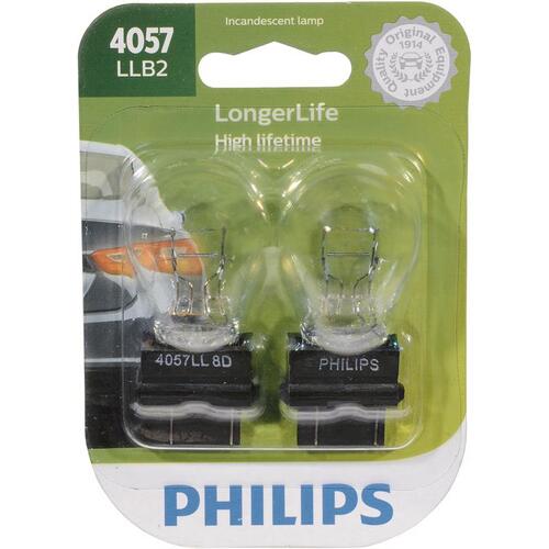 Philips 4057LLB2 Miniature Automotive Bulb LongerLife Incandescent Back-Up/Cornering/Stop/Turn 4057LLB2