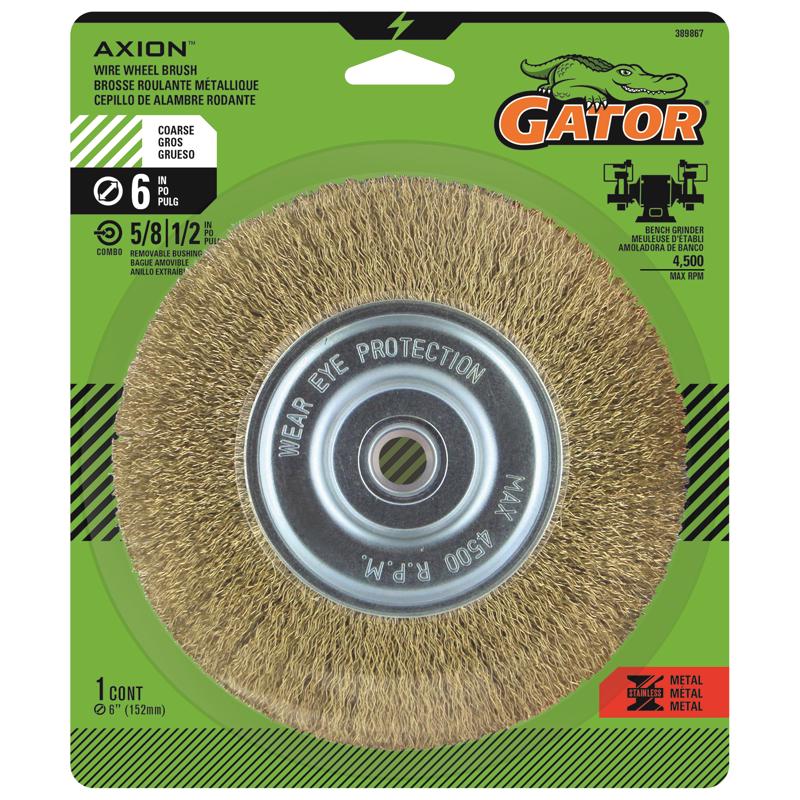 GATOR 389867 Wire Wheel Brush 6" Coarse Crimped Brass Coated Steel 4500 rpm