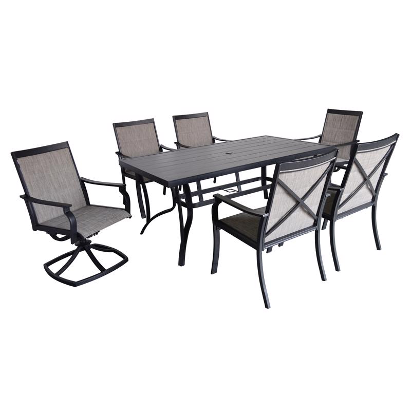 Living Accents ACE24350 Dining Set Clark 7 pc Black Steel Casual Beige