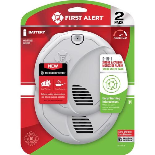 First Alert 1046813 Smoke and Carbon Monoxide Combination Pack 10 Year Battery-Powered Photoelectric