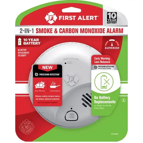 Smoke and Carbon Monoxide Detector 10 Year Battery-Powered Ionization White