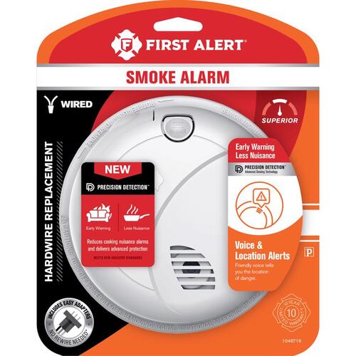 First Alert 1046719 Smoke Detector Voice Alert Hard-Wired Photoelectric