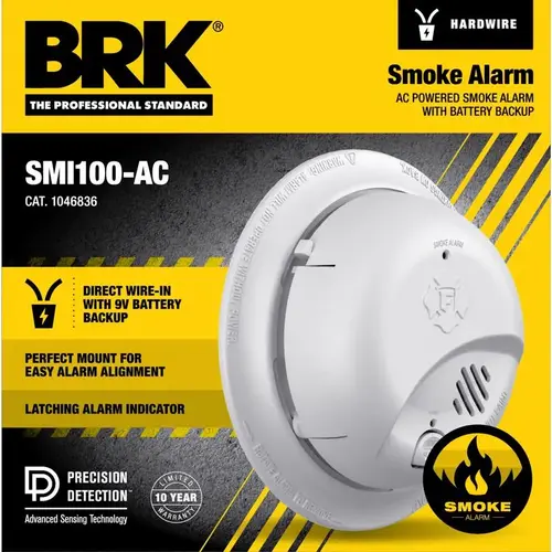 BRK 1046836 Smoke Detector Hard-Wired w/Battery Back-up Ionization White