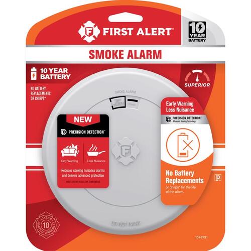 First Alert 1046731 Smoke Detector 10 Year Slim Battery-Powered Photoelectric